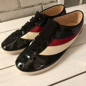 Black Patent Leather Men Gucci Falacer Sneakers
